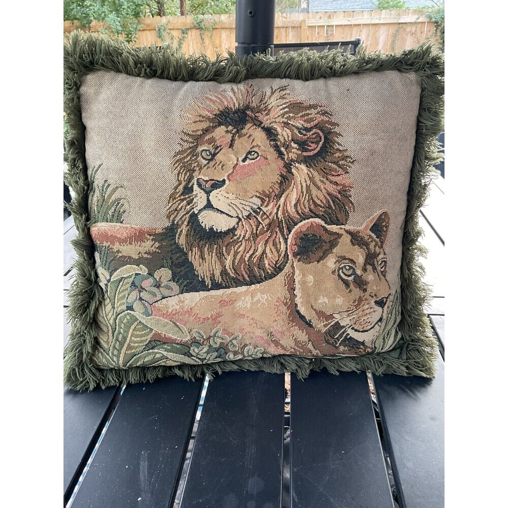 Ashford Court Lion & Lioness Tapestry Pillow 16” X 16”